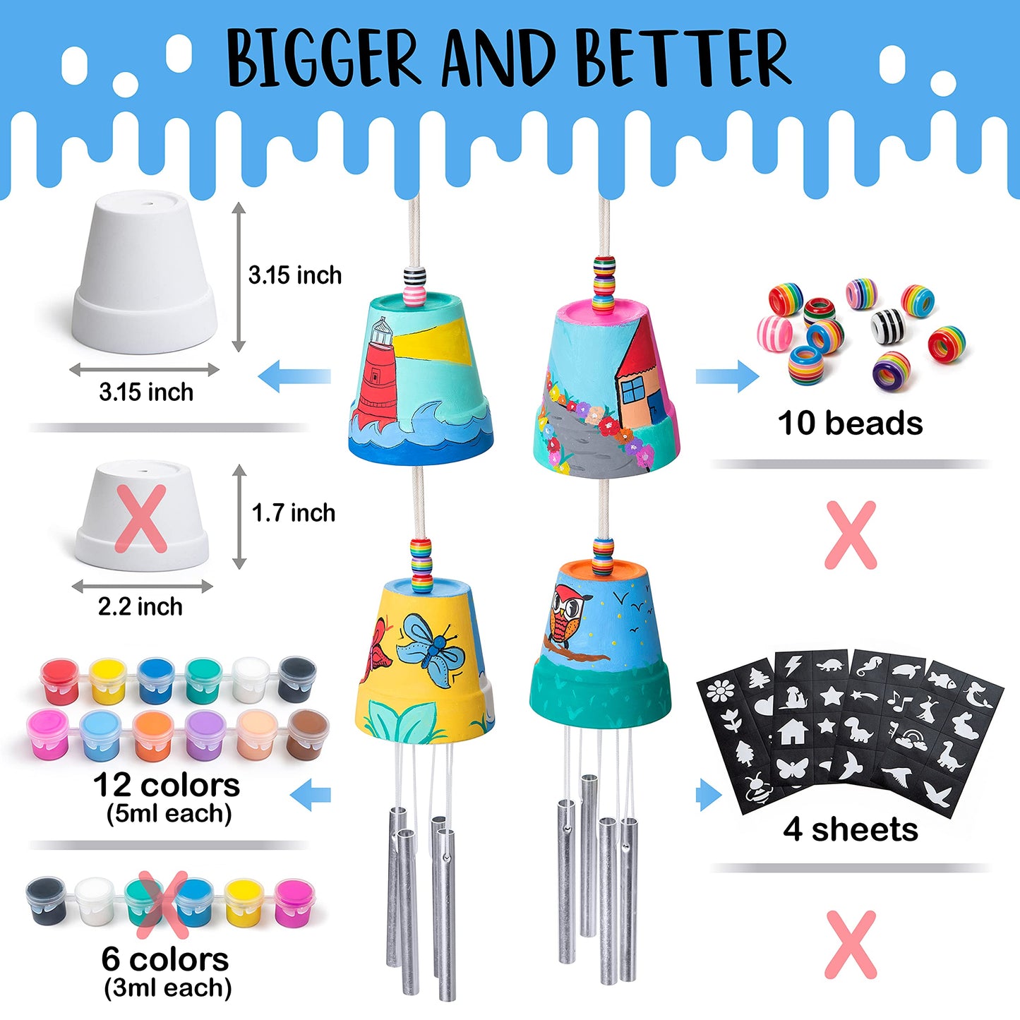 Make Your Own Wind Chime Craft Kit, 2-Pack – Large Bells, Stencils & Beads | DIY Arts and Crafts for Kids Ages 6–12 | Creative Gift for Boys and Girls