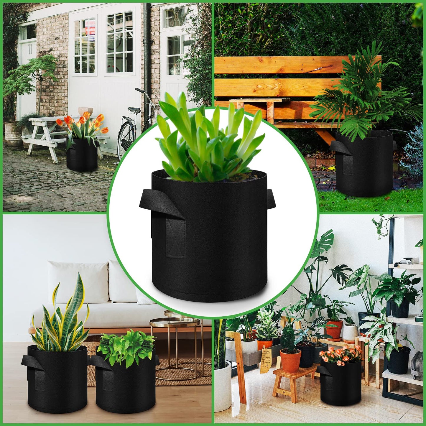 WHATWEARS 12-Pack 10 Gallon Plant Grow Bags, Thickened Nonwoven Fabric Pots with Handles, Vegetable Planter Bags Containers, Cloth Planters for Garden