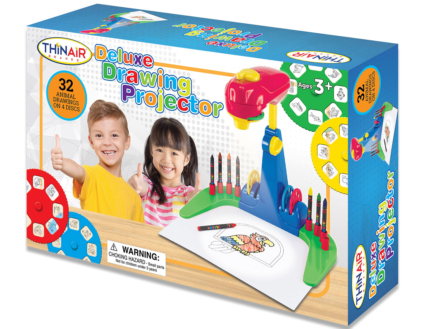 Thin Air Brands Drawing Projector for Kids 3 & Up, Preschool Tracing Projector Kit Includes 32 Animal Drawings on 4 Sturdy Discs, 8 Crayons & 1 Pad of Drawing Paper for Fun Play-Based Learning