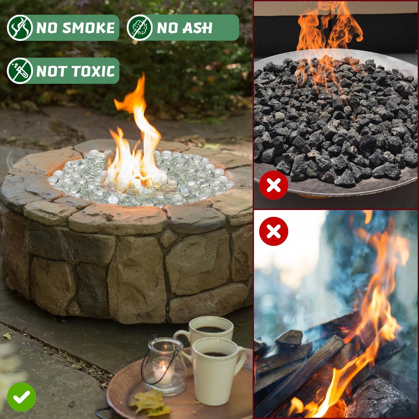 vchin 10 Pounds Firepit Glass, 3/4 Inch Glass Beads, Rocks for Fire Pit Table, Fireplace and Fire Bowl, Crystal Luster