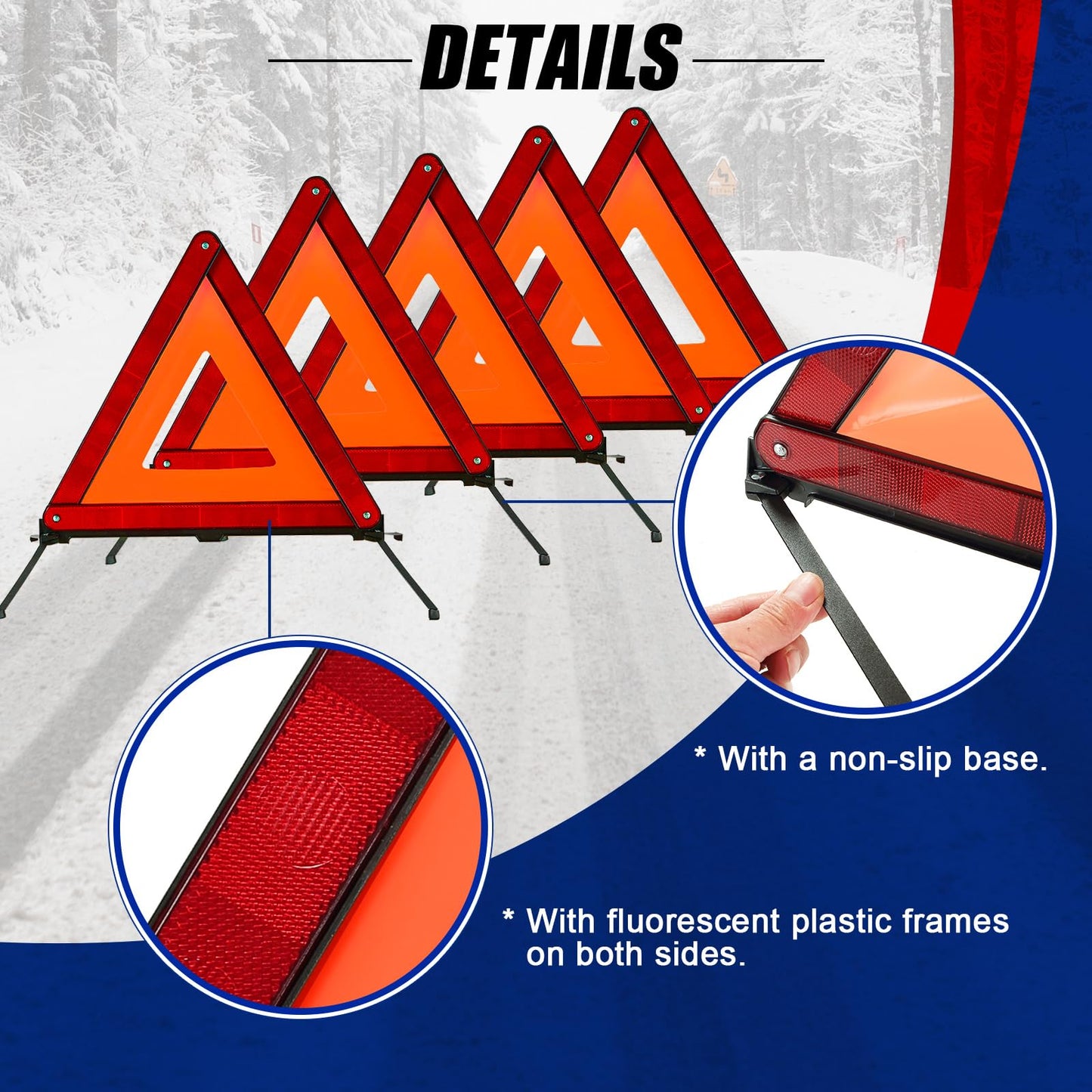 NYXOVA Warning Triangle Kit, Reflective Warning Road Safety Triangle Kit, Foldable Safety Triangle Kit Road Emergency Warning Reflector (5 Pack)