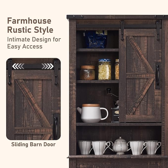 OKD Over The Toilet Storage Cabinet, Farmhouse Storage Cabinet Over Toilet with Sliding Barn Door & Adjustable Shelves, Home Space Saver for Bathroom, Living Room, Dark Rustic Oak