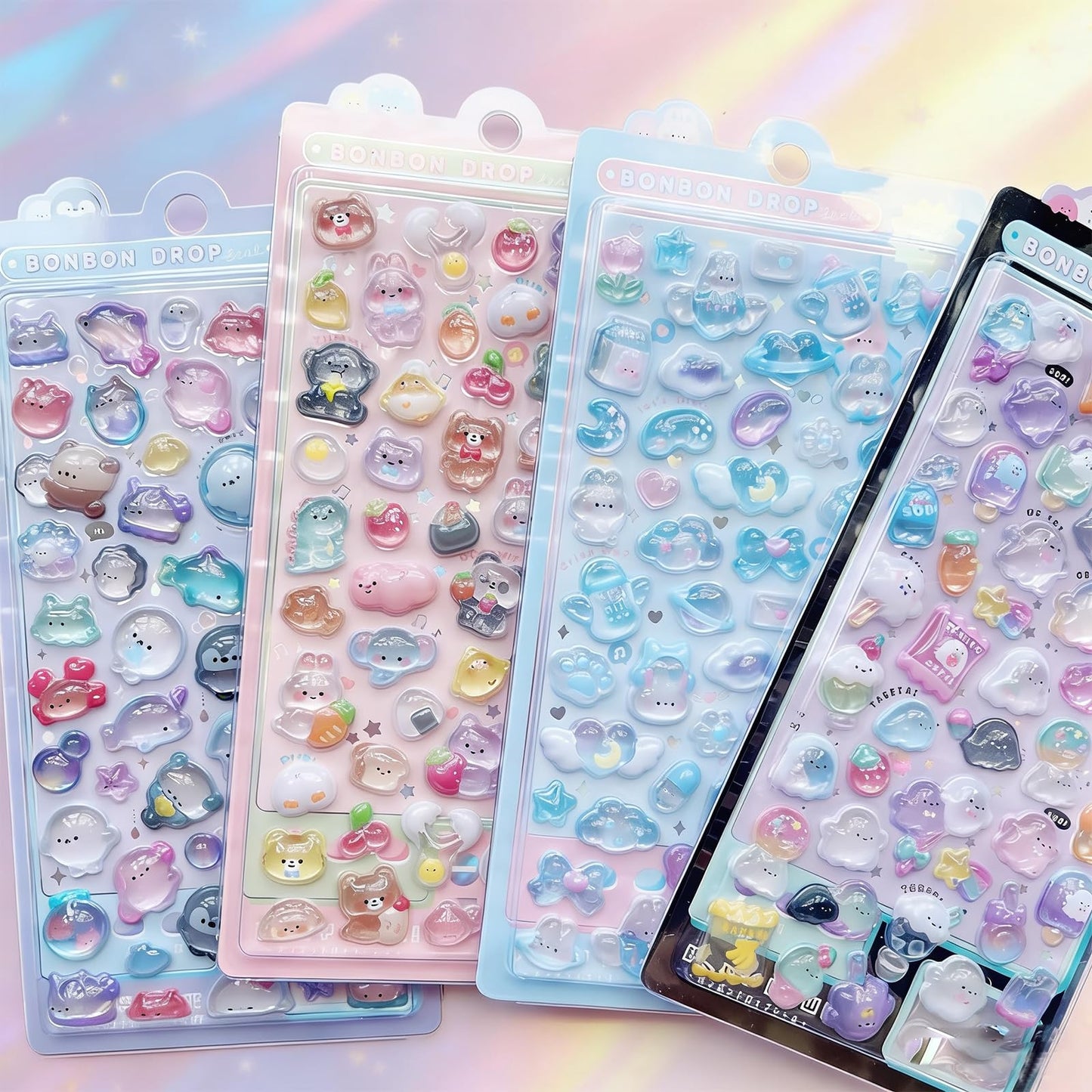3D Puffy Stickers 200+ Cute Cartoon Resin Decorative Stickers for Phone Case Notebook Scrapbooking Planner Journals Laptop Decoration Reusable Mini Puffy Stickers 4Pcs