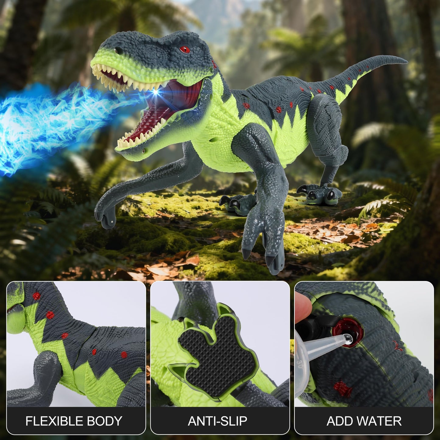 Gaitel Remote Control Walking Dinosaur for Kids - Best Birthday Gift for Boys 3-5, 5-7, 8-12 Years Old, 2.4GHz Interactive Dino Toy with Roaring, Lights and Spray
