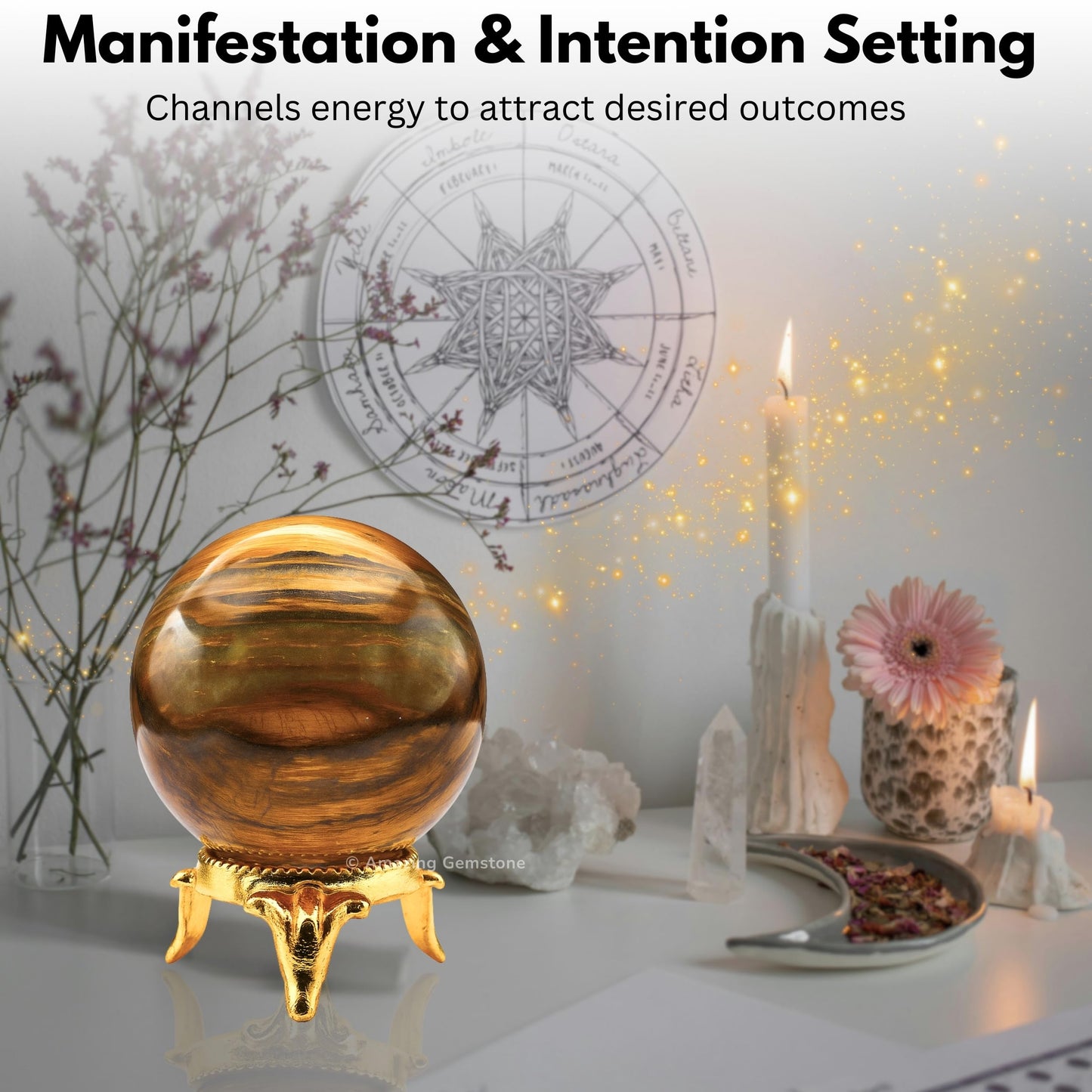 Amazing Gemstone Nellite Crystal Ball with Stand - 2 Inches Crystal Sphere Meditation Balls for Witchcraft and Decorative Balls