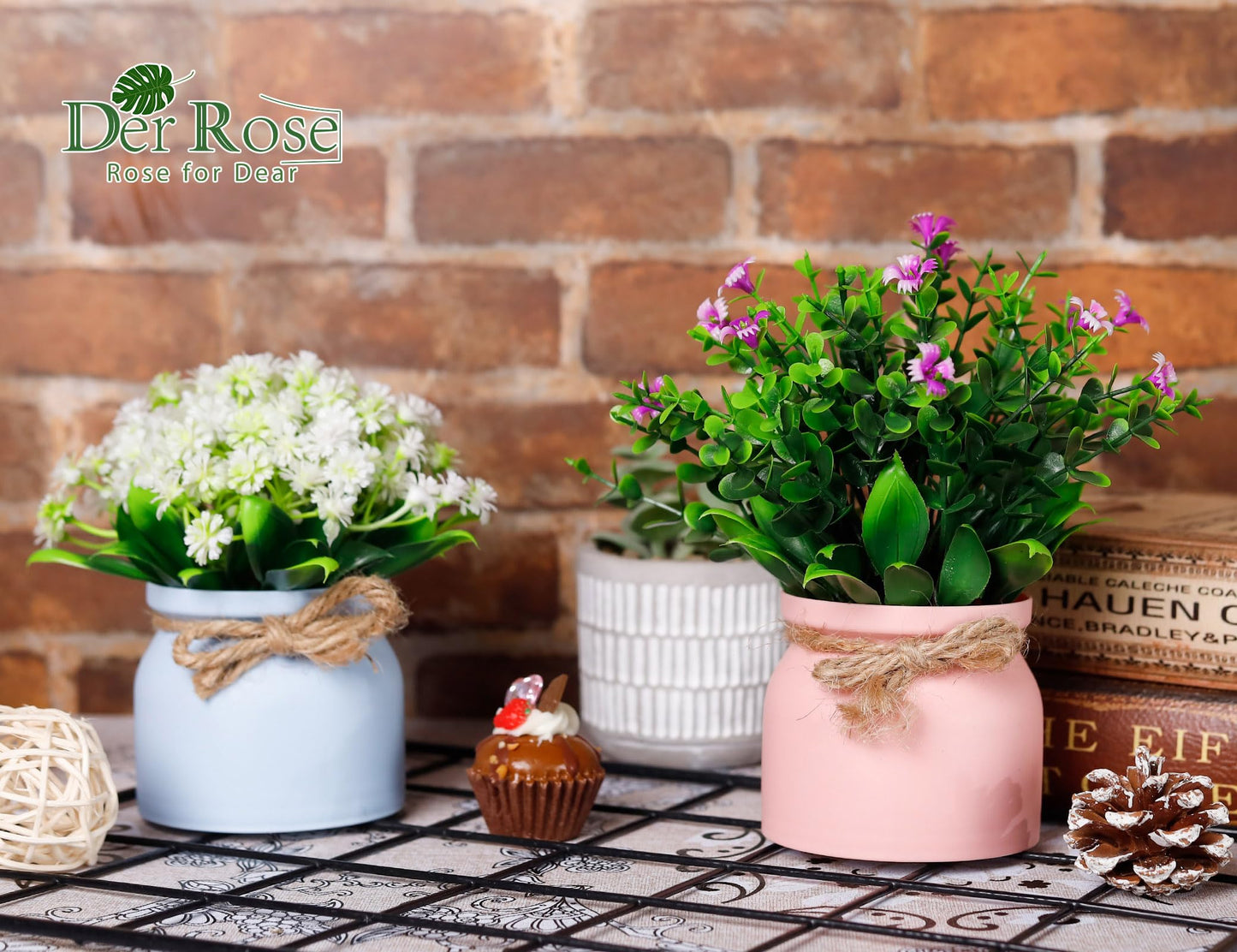 Der Rose 4 Pack Fake Flowers Small Artificial Faux Plants Indoor Summer Spring Decor for Centerpiece Table Decorations Home Office Desk Wedding Apartment Decor