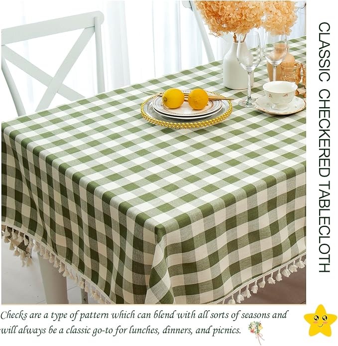 Buffalo Plaid Rectangular Tablecloth-Cotton Gingham Table Cloth for Kitchen Restaurant Farmhouse Christmas Décor (Rectangle/Oblong, 55x102,Green)