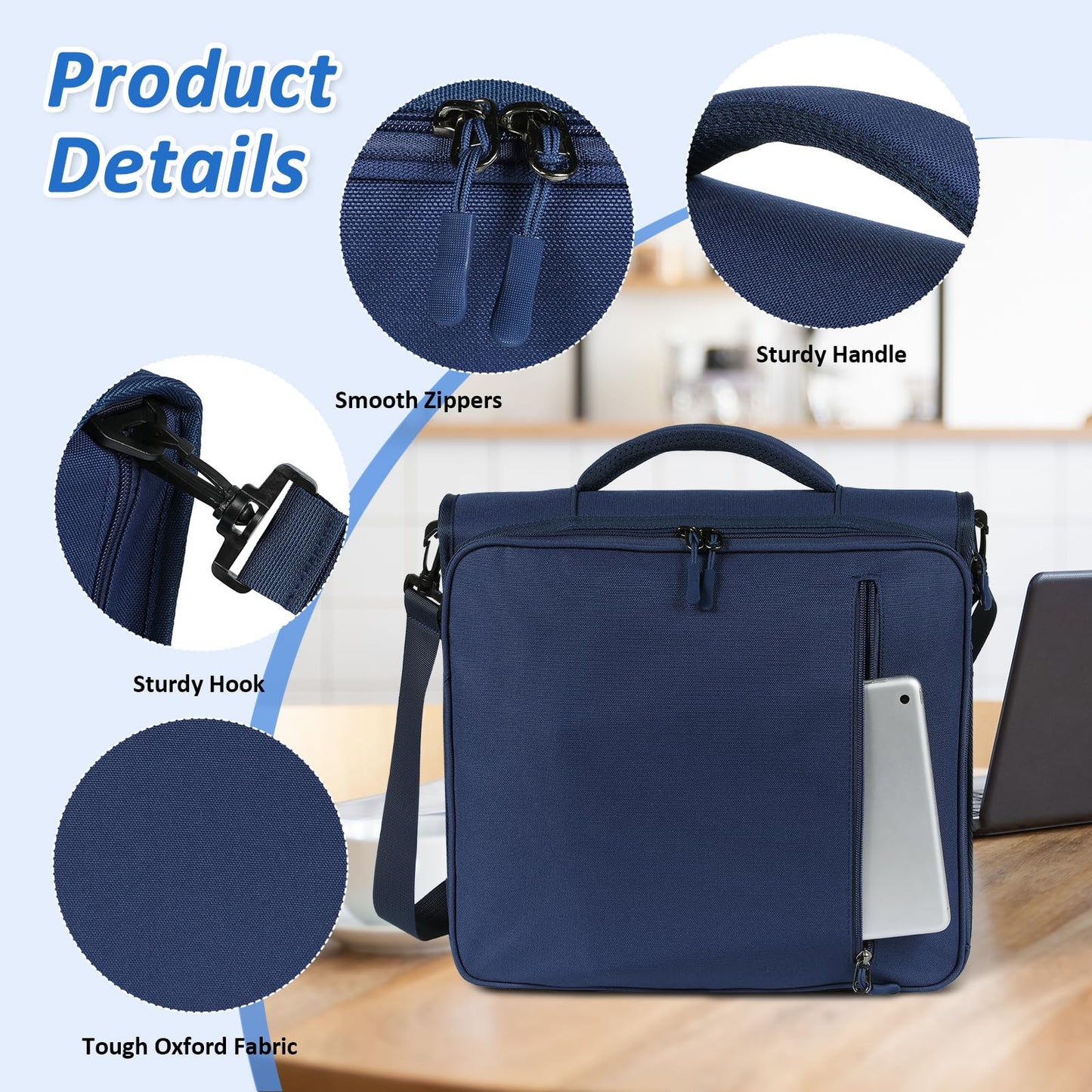2 Inch 3 Ring Zipper Binder with Multi-Pocket, 6-Tab Expandable File Folder, Fits 14” Laptop, Zipper Bag Fits 500 Sheet Capacity with Handle & Shoulder Strap(Blue)