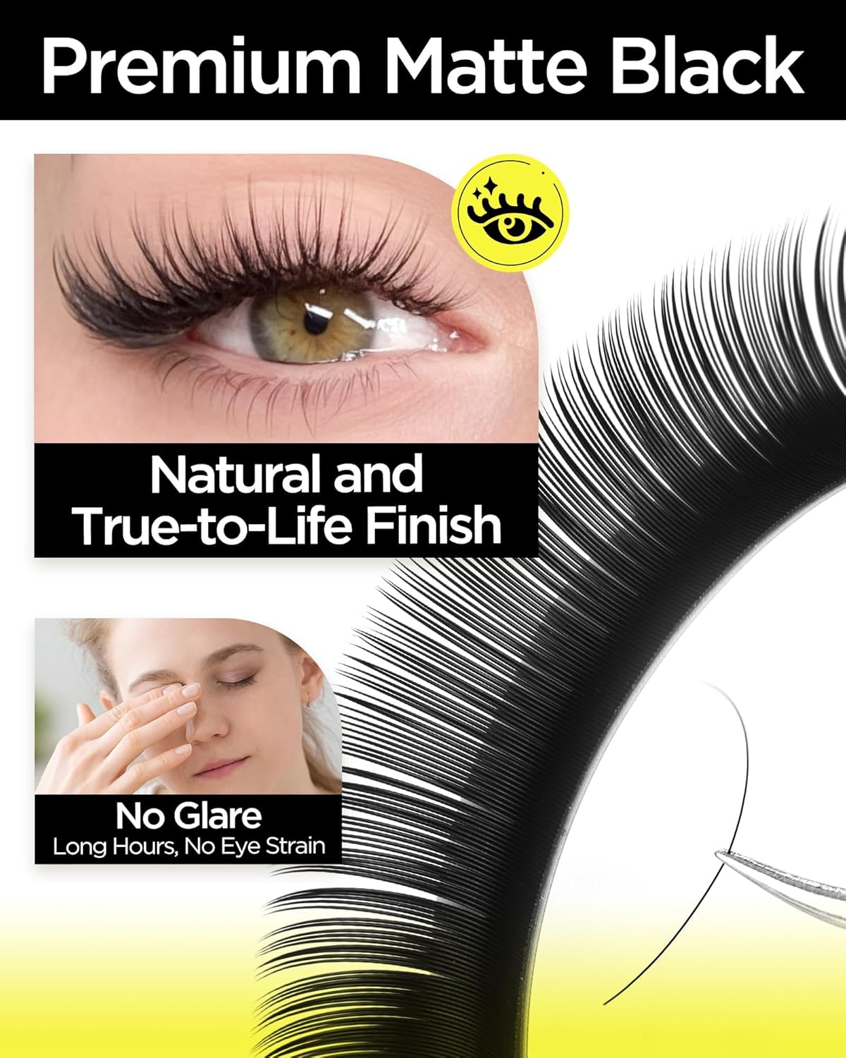 BEYELIAN Eyelash Extension 0.05 D+ Curl 12mm Tray Easy Fan Lash Extensions Volume Lashes Natural Matte Black Professional Salon Use Self Fanning Lash Extensions (0.05 D+ 12mm)