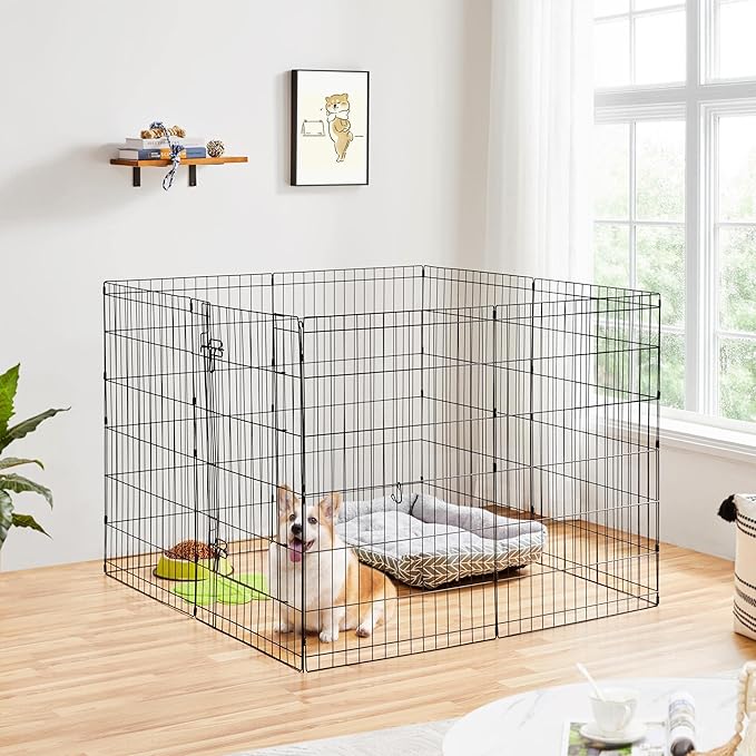 Yaheetech 34" H 8-Panel Foldable Metal Dog Playpen Indoor Outdoor w/Door