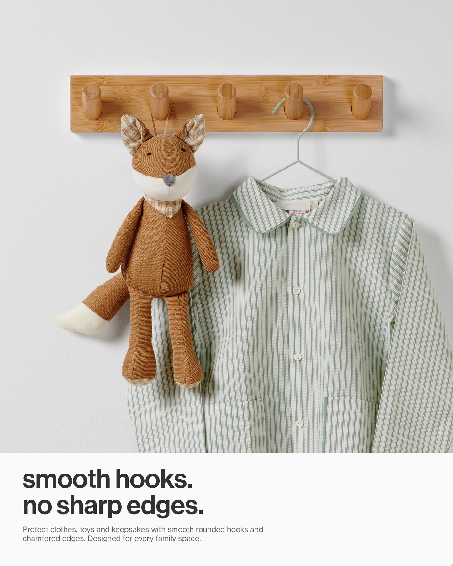 LARHN Wall Mounted Coat Rack with 5 Heavy-Duty 1" Diameter Hooks (2-Pack), 16.5" - Wooden Wall Hook Rack - Modern Scandinavian Home Decor