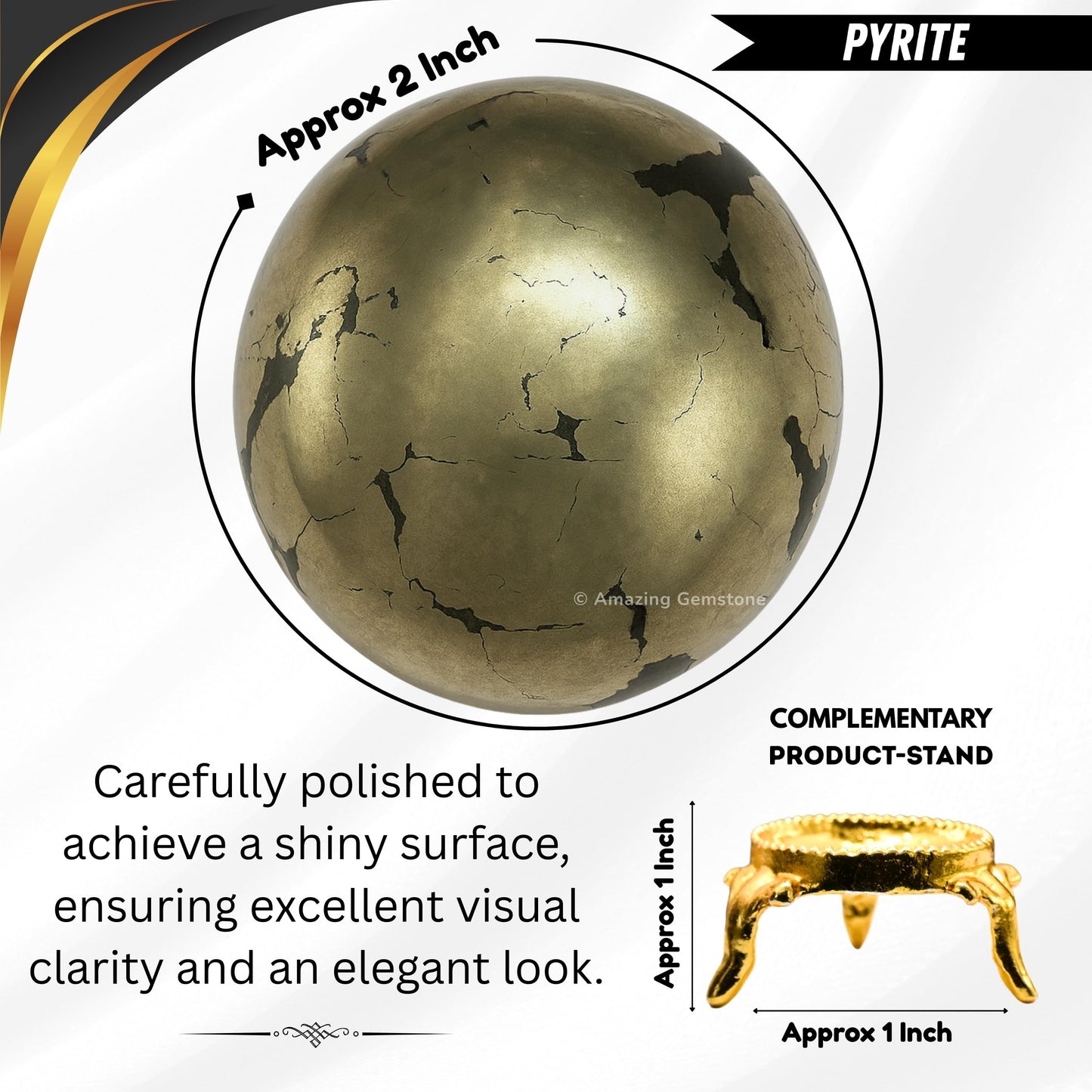 Amazing Gemstone Pyrite Crystal Ball with Stand - 2 Inches Crystal Sphere Meditation Balls for Witchcraft and Decorative Balls