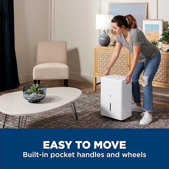 GE Energy Star Portable Dehumidifier 22 Pint, Perfect for Bedroom, Basement & Garage or Rooms up to 1500 Sq Ft, Ideal for High Humidity Areas, Complete with Empty Bucket Alarm & Clean Filter Alert