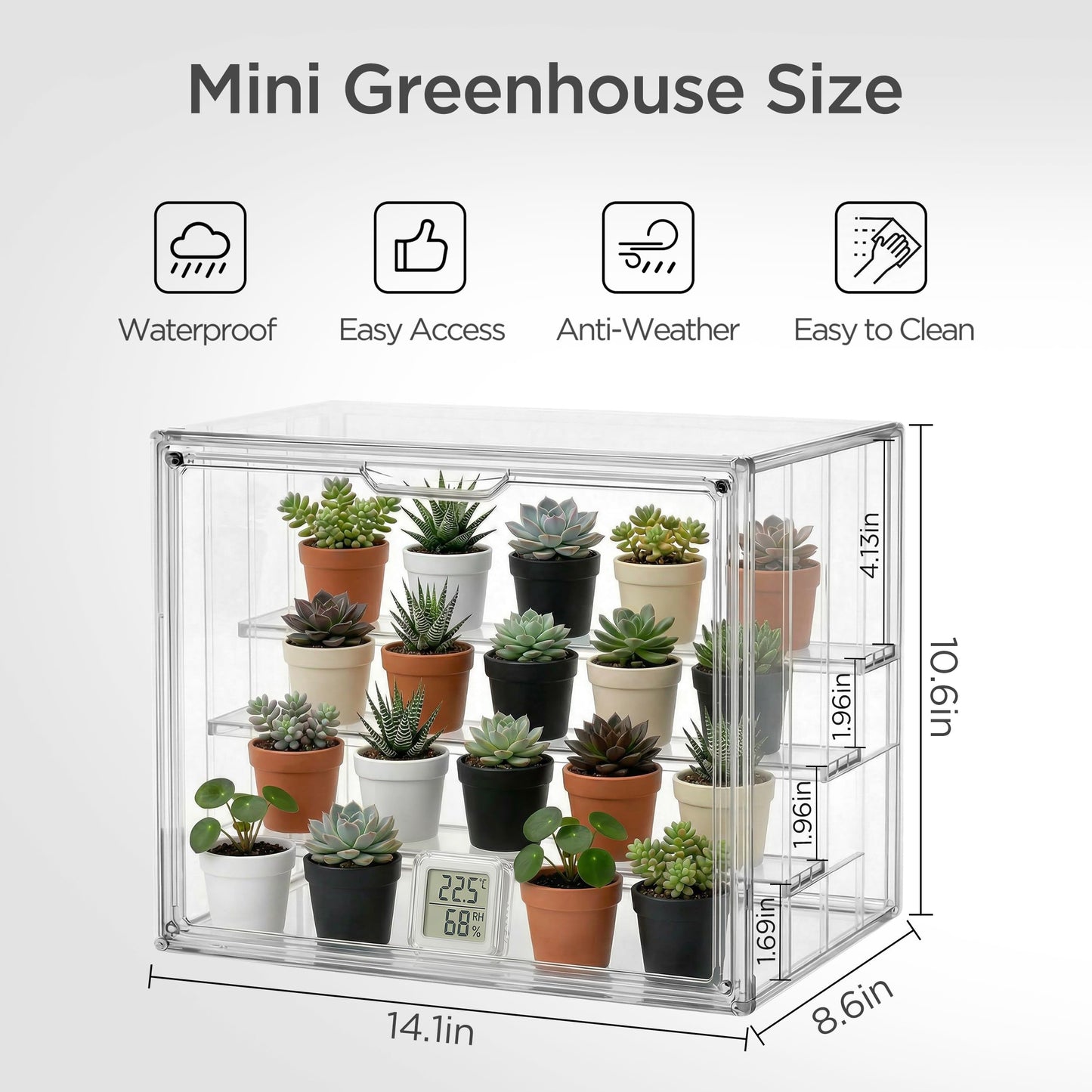 HBlife Mini Greenhouse for Indoor, Clear Stackable Green House with Magnetic Door & Adjustable Drainage Dividers, Tabletop Portable Greenhouse for Small Plants Nursery Germination and Display, 1 Pack