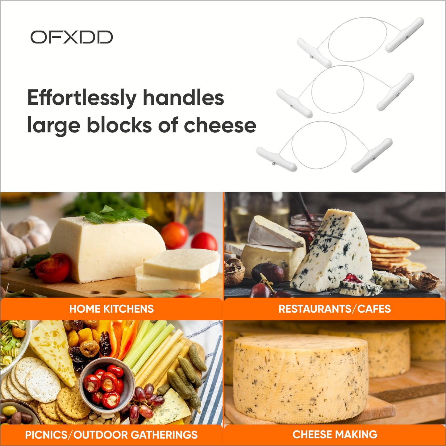 Cheese Cutter with Wire - Stainless Steel Cheese Wire 23.62 Inch - Portable Cheese Cutter Wire with Handles for Soft and Hard - Wire Cheese Cutter Strings for Block and Slices, 3 Pcs