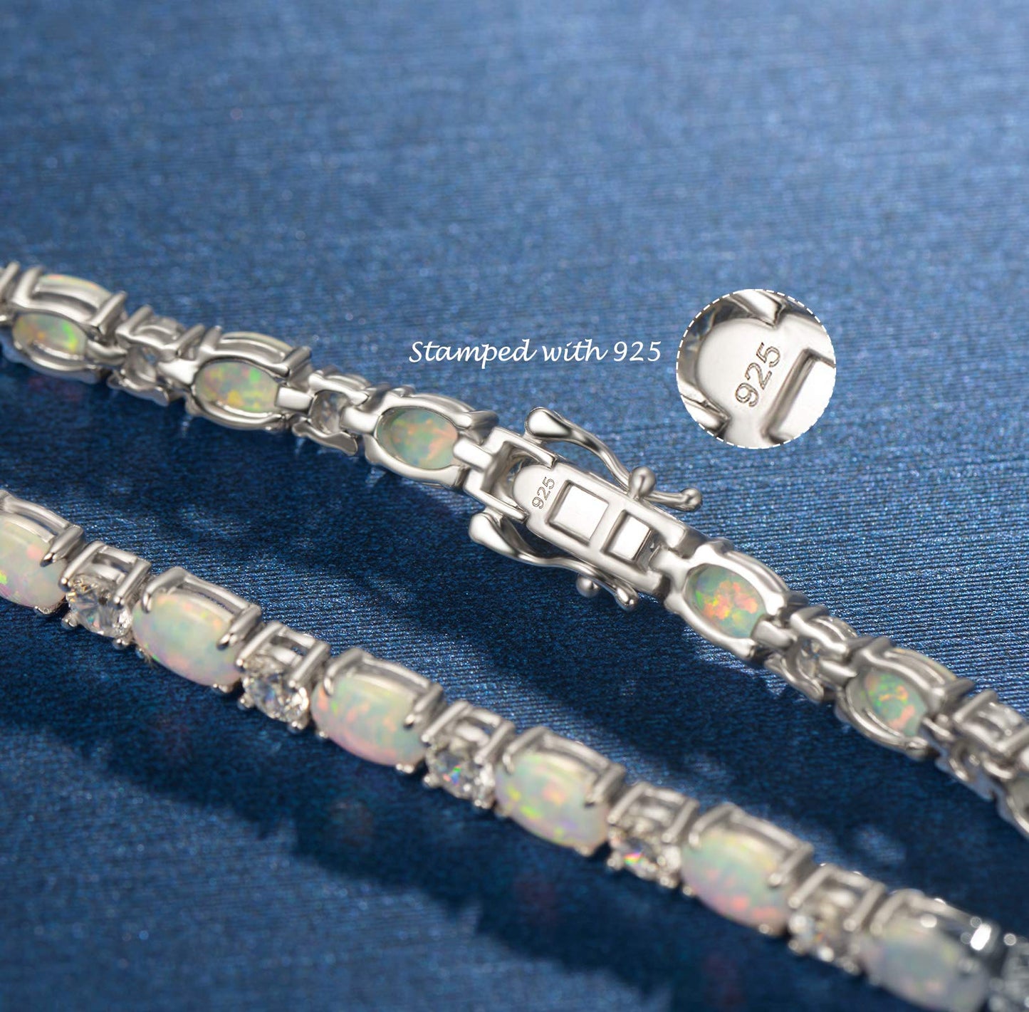 FANCIME Sterling Silver Fire Opal Tennis Bracelet October Birthstone Bracelets Oval Gemstone Dainty Fine Jewelry for Women 7"