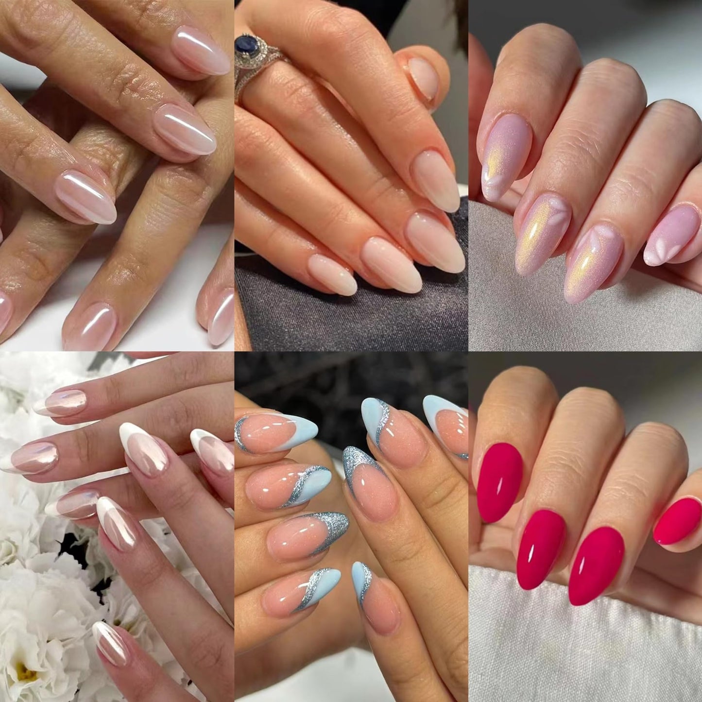 CTTHNBD 6 Packs (144 Pcs) Almond, Pink Press on Nails - Medium, Short, French Tip, Ombre, Gel False Nails - 12 Sizes, 6 Styles