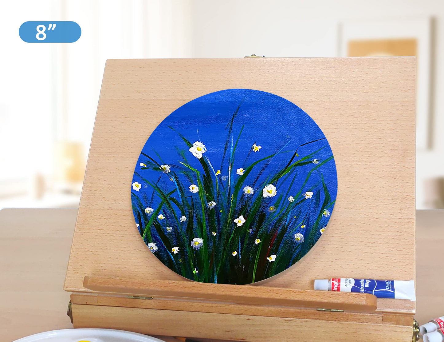 Falling in Art Unfinished Round Birch Wood Canvas Panels Kit, 4 Pack of 2 Sizes 8' and 12' Studio 3/4’’ Deep Cradle Boards for Pouring Art, Crafts, Painting, and More