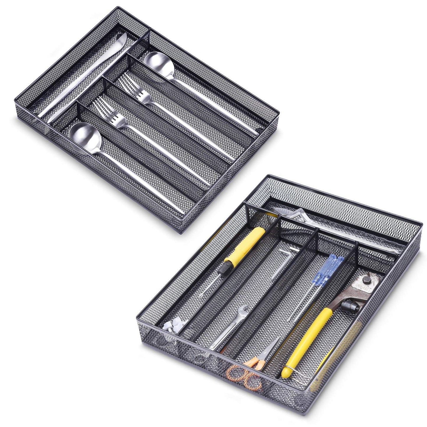 WuGeShop Office Desk Drawer Organizer, 5 Compartments Mesh Drawer Organizer Tray for Storage Art Supplies, Stationery, Black