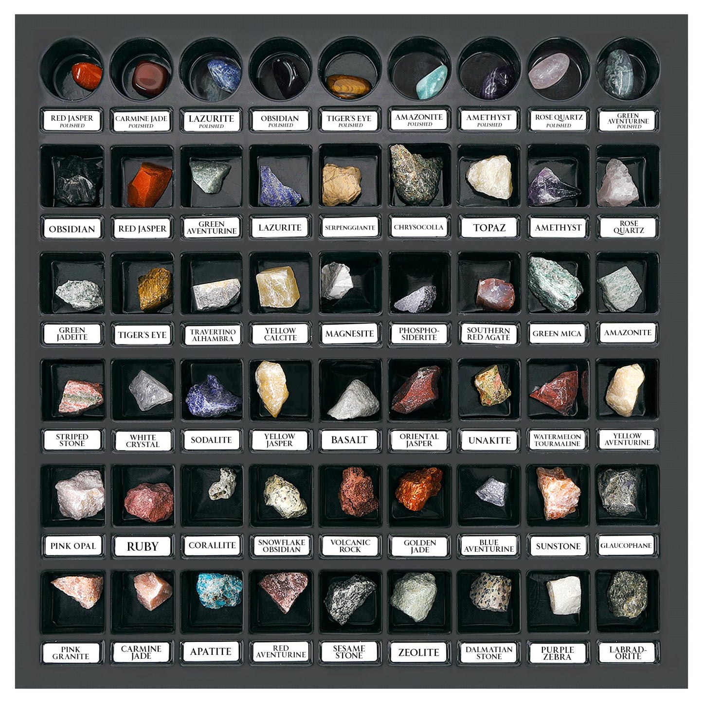PIBEX Rock Collection Starter Kit - 54 Pcs Assorted Gemstones, Crystals, Rocks & Minerals, with Learning Book & ID Cards, Earth Science Kit Toy, A Geology Gift for Kids & Adults Ages 8+