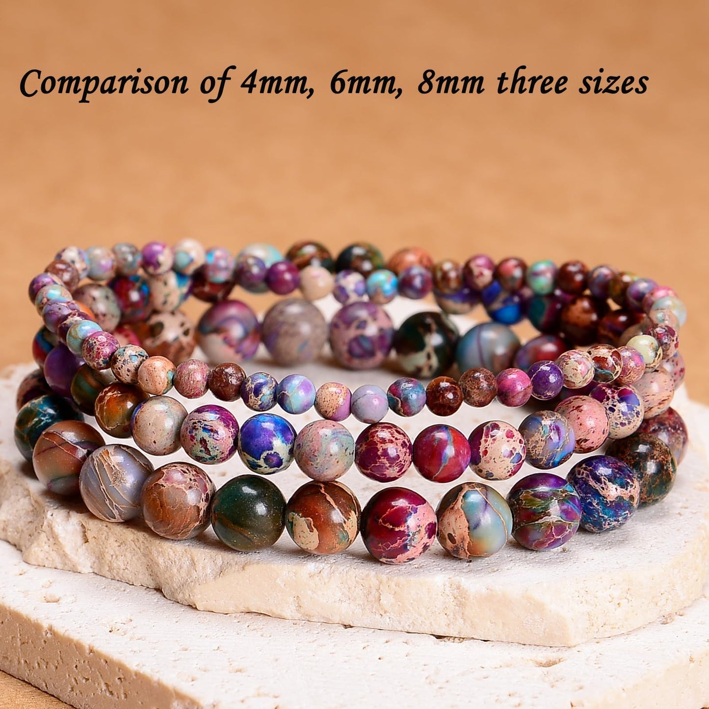 CHCCOYE 4mm Natural Healing Gemstone Bracelet Handmade Yoga Stretch Elastic Bracelet Stress Relief Crystal Jewelry for Men and Women (4mm Imperial Jasper)