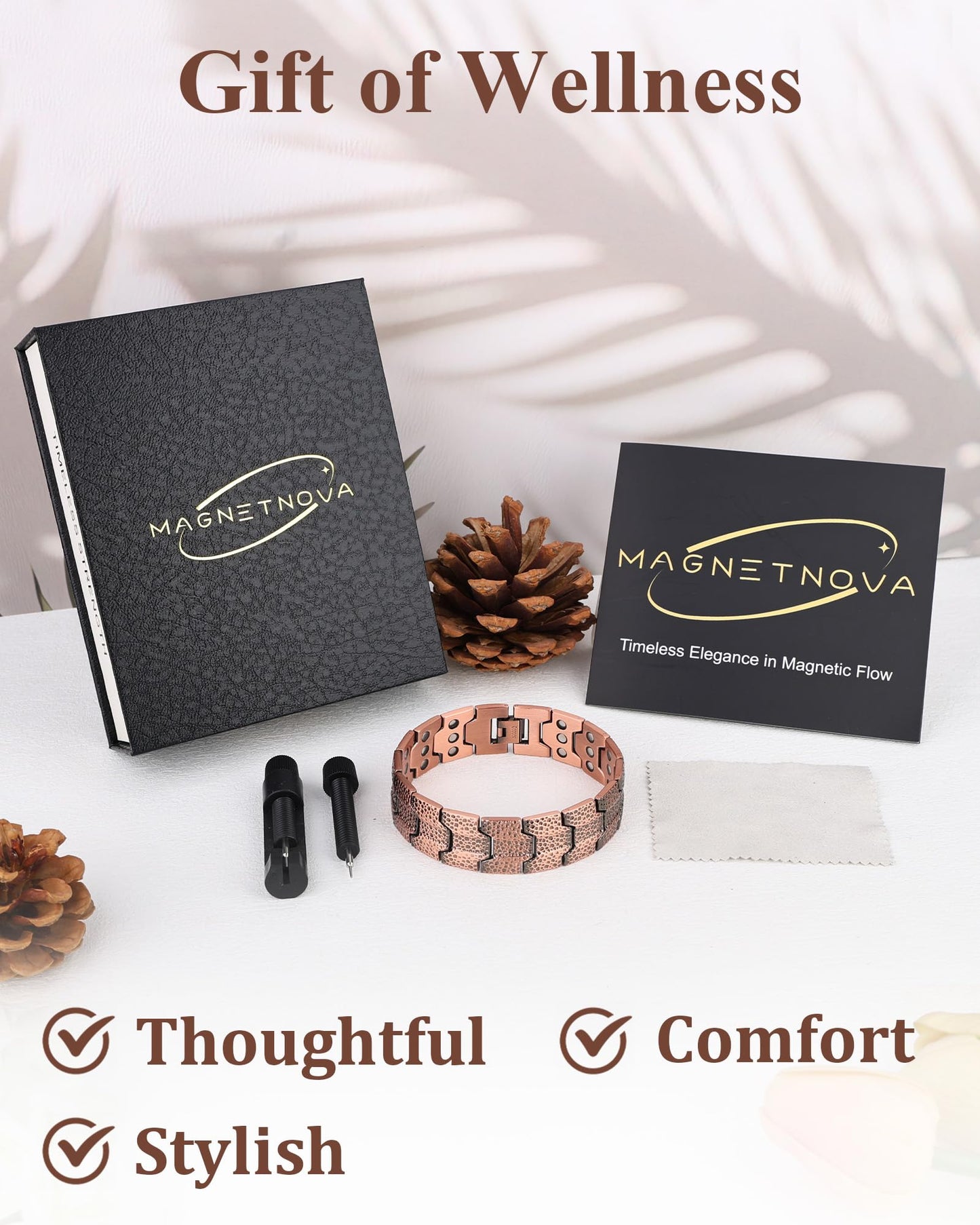 MagnetNova 3X Strength Magnetic Bracelet for Men, 99.99% Pure Copper Bracelet with Magnets, Adjustable Size with Sizing Tool & Gift Box