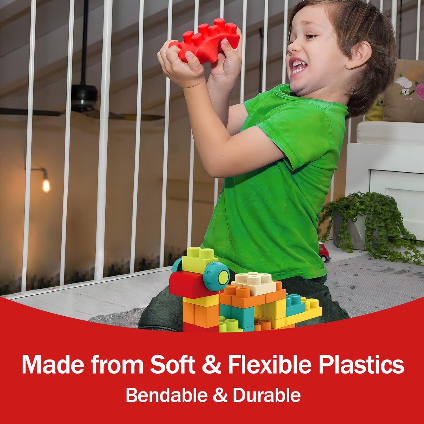 Soft Building Blocks & Baby Bath Toys Bundle - STEM Montessori Stacking: Rubber Blocks 42PCS with Storage (12-18M) + Floating Duck & No-Hole Wheat Straw Sensory Balls (9 Pack) for 6-12M & Toddlers 1–3