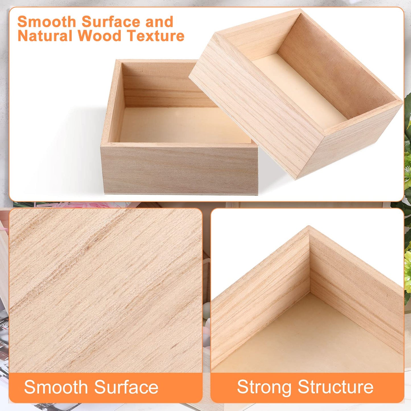 Yookeer 16 Pack Unfinished Wooden Box, 6 x 6 Inch Square Rustic Wooden Box Craft Storage Organizer for Storage, Art Collectibles, Home Decor, Desktop Decor, Plant Pot, Drawer, DIY Craft