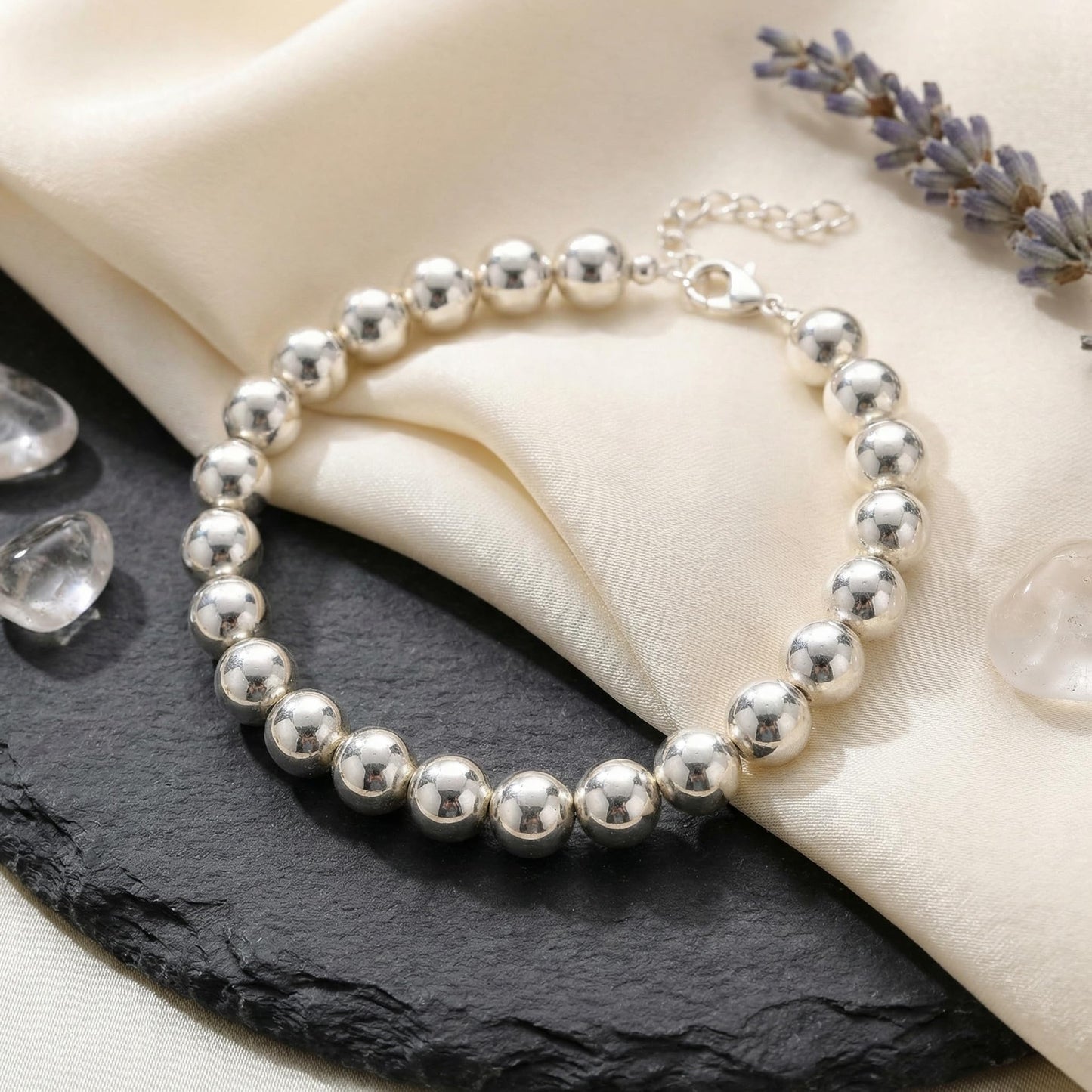 Yochus 45pcs Sliver Hematite Beads，8mm Healing Power Natural Stone Round Loose Gemstone Beads for Jewelry Making Earring Necklace DIY Crafts