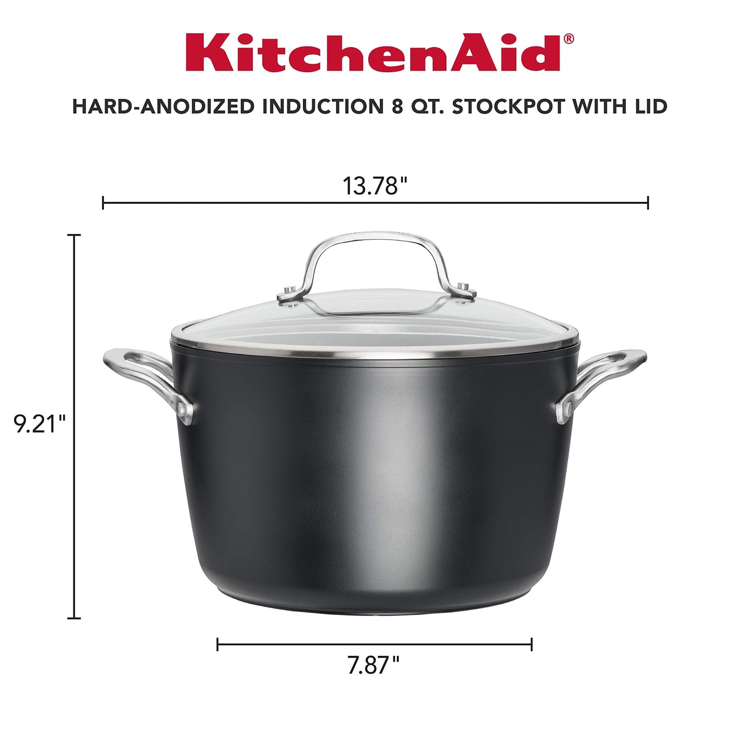 KitchenAid Hard Anodized Induction Nonstick Stock Pot/Stockpot with Lid, 8 Quart, Matte Black