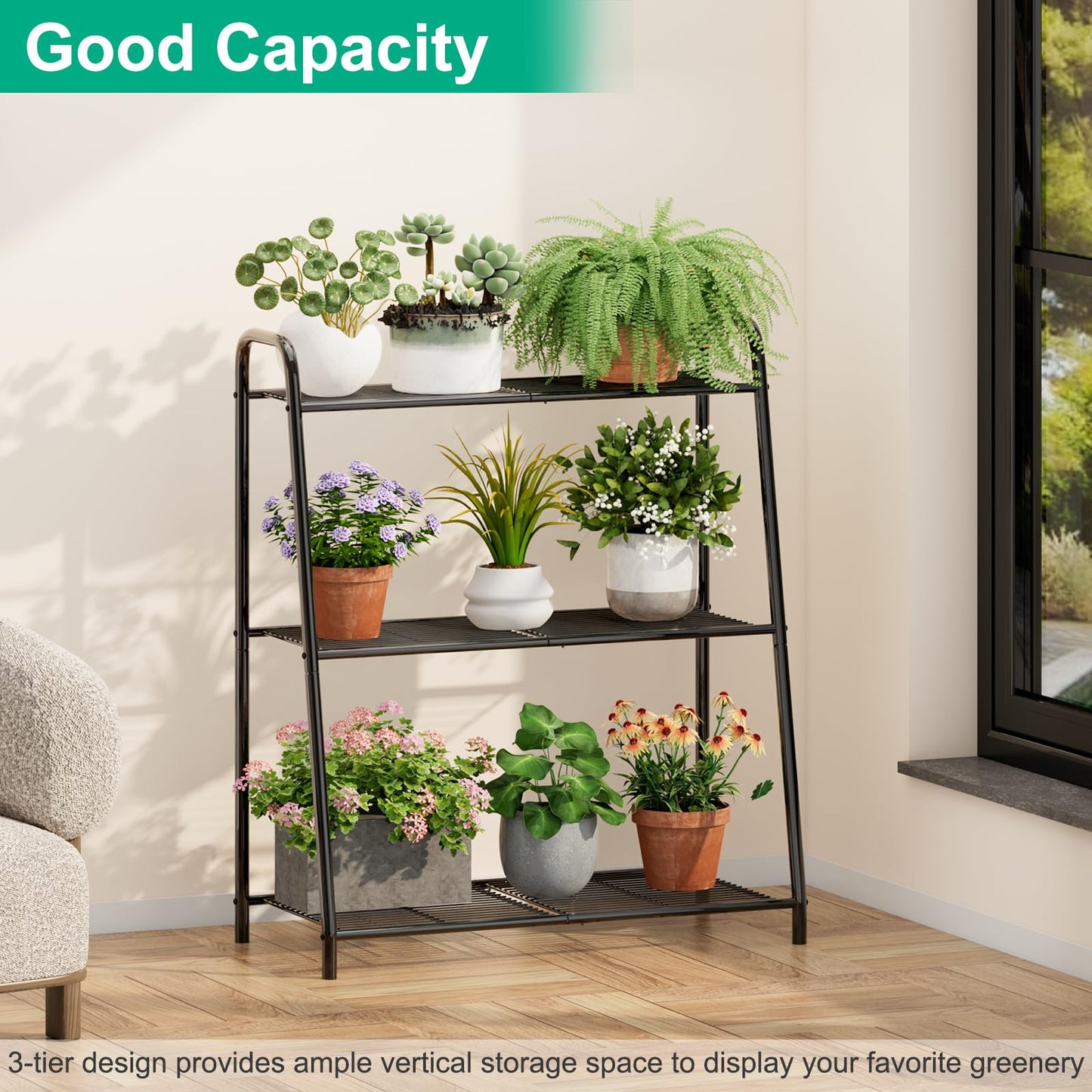 Plant Stand Indoor, Outdoor Tiered Plant Stand, Corner/Metal/Black Plant Shelf