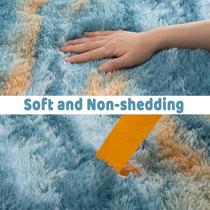 Soft Runner Rugs for Bedroom Hallways, 2x4 Abstract Blue Fluffy Shag Throw Area Rug Non Slip for Bedside Dorm, Long Shaggy Furry Carpet for Nursery Living Room
