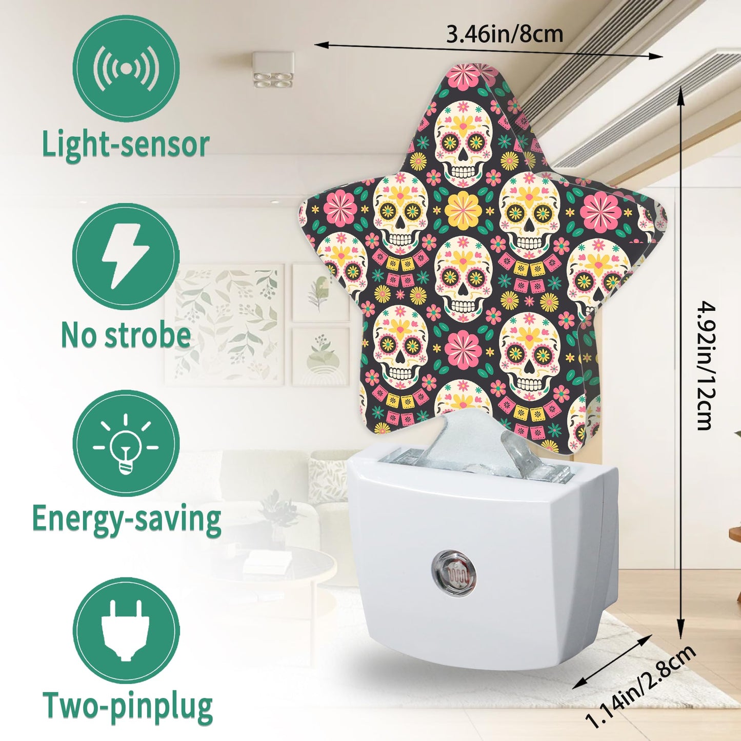 Star Night Light with Dusk to Dawn Sensor, Funny Skull Plug in Night Light for Kids Bedroom Nursery, Soft Warm Glow Lamp for Hallway Bathroom Energy Saving