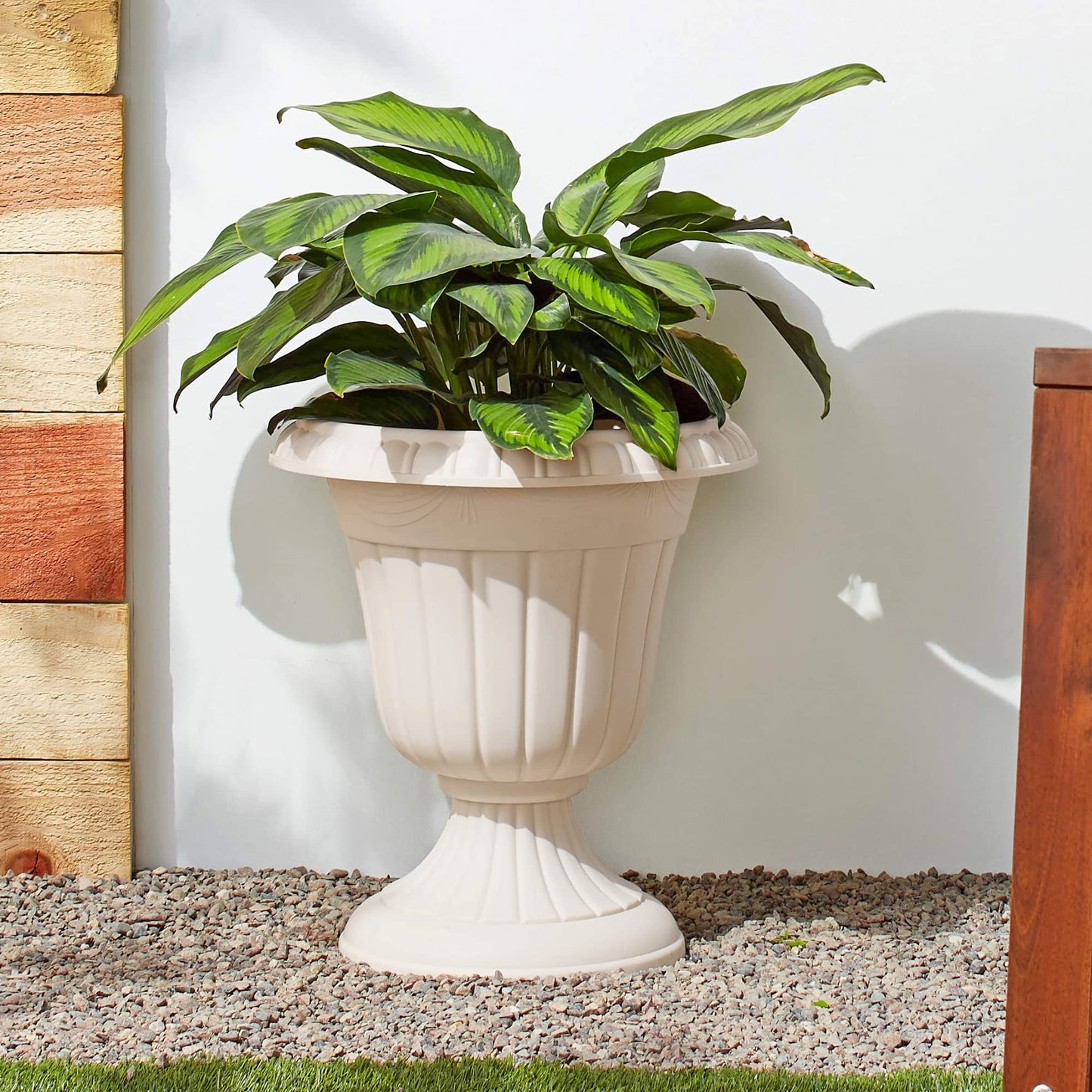 Arcadia Garden Products PL20BG Classic Traditional Plastic Urn Planter Indoor/Outdoor, 10" x 12", Beige