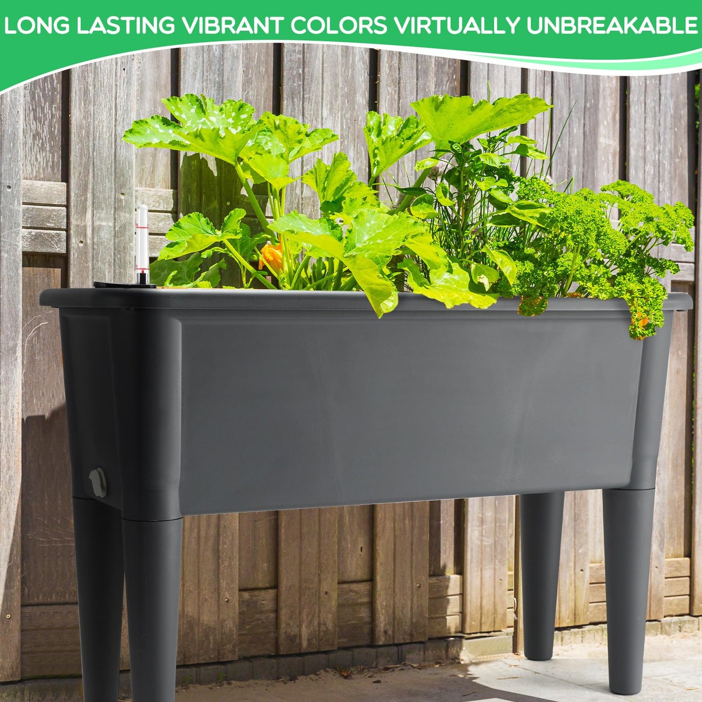 Yungyan 2 Pcs Self Watering Raised Garden Bed with Water Level Indicator, 13.2 Gallon Elevated Plastic Planter Box for Vegetables, Herbs, Flowers, Outdoor, Indoor(Gray,2 Pcs)