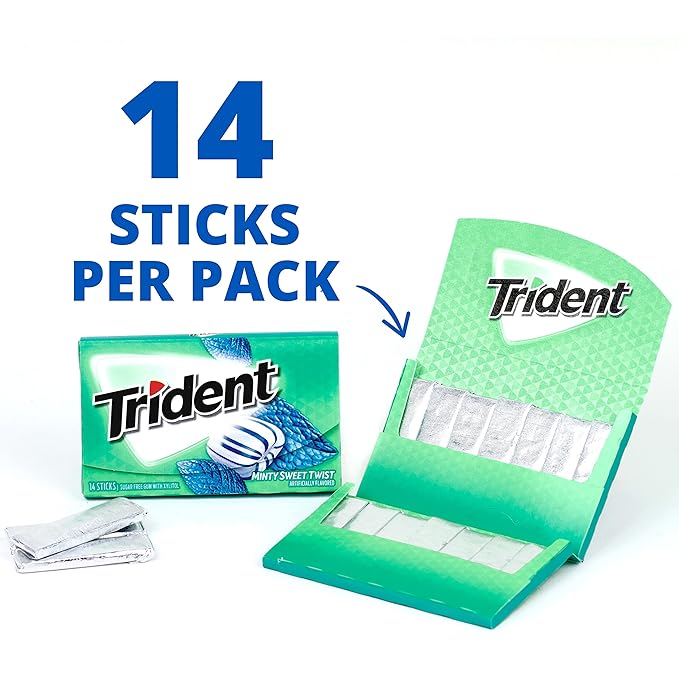 Trident Minty Sweet Twist Sugar-Free Chewing Gum, 12 Packs of 14 Pieces (168 Total Pieces)