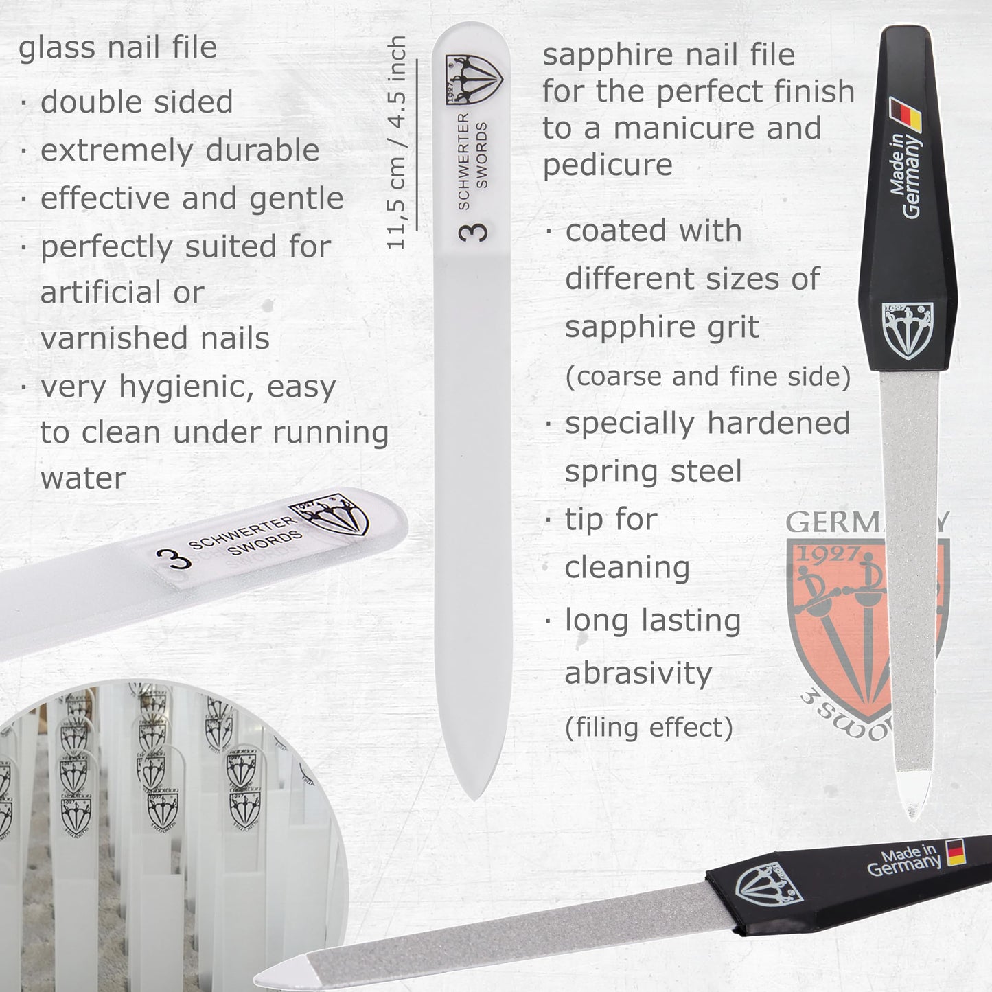 3 Swords Germany - brand quality 8 piece manicure pedicure grooming kit set synthetic leather case white - Made in Germany