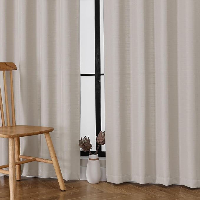 Chyhomenyc Curtains 84 Inch Length 2 Panels Set, Faux Linen Textured Semi Sheer Light Filtering Soft Airy Privacy Farmhouse Curtain Drapes for Bedroom, Cortinas para Sala, 40Wx84L, Moon Beige