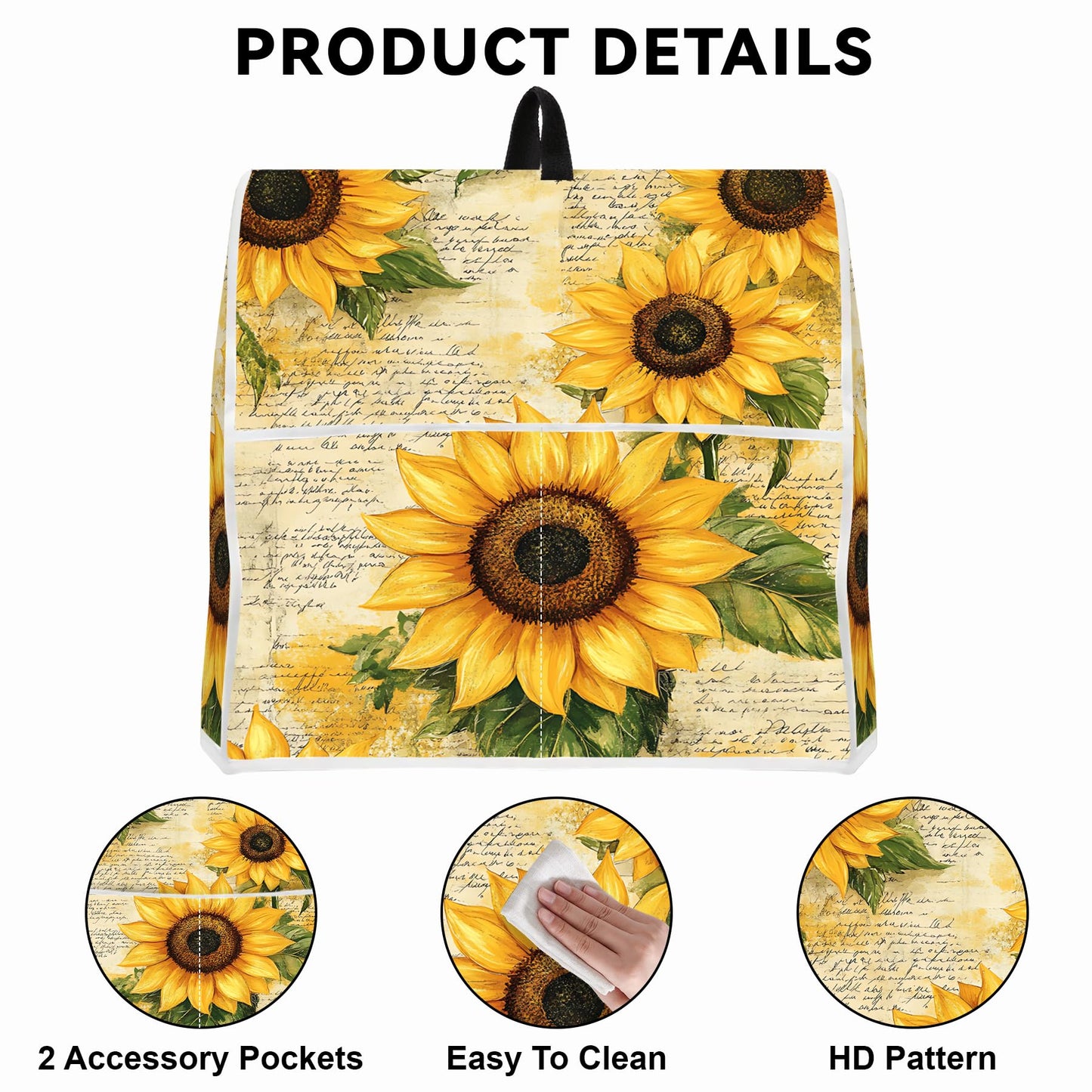 6-8 Quart Kitchen Stand Mixer Dust Cover, Kitchen Appliance Protective Covers with Top Handle and Pocket, Sunflower bouquet