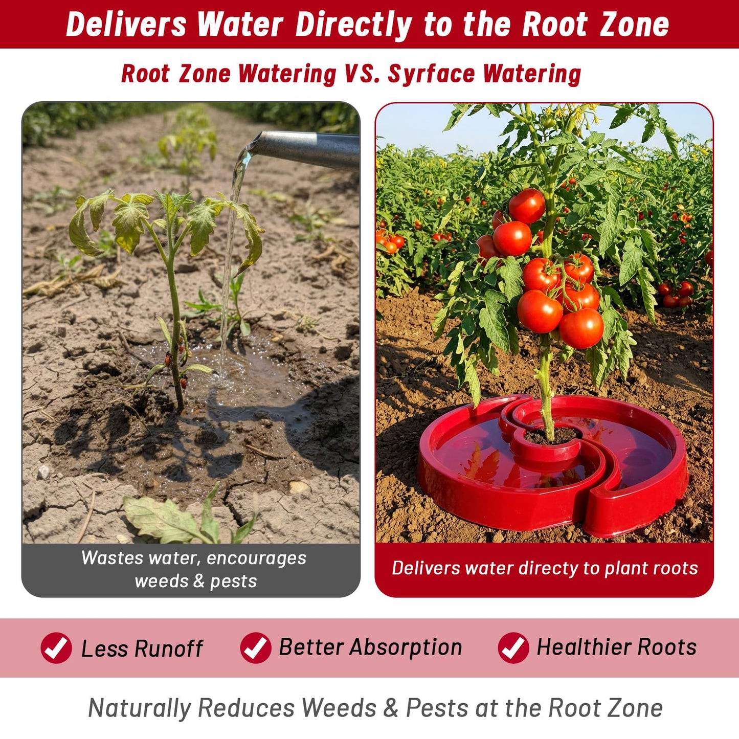 5 Sets Tomato Watering Trays, Surrounding Red Tomato Automator Tray, Root Irrigation Trays for Vegetables, Reduce Runoff, Weed Control, Boost Growth for Tomatoes, Peppers & Garden Veggies
