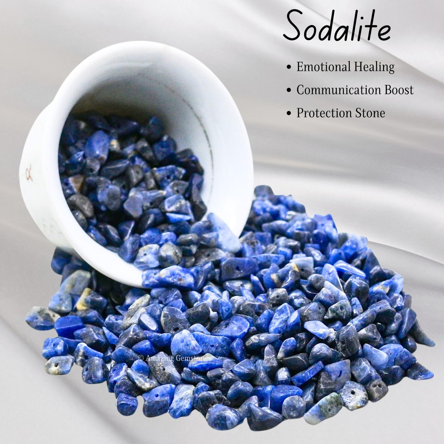 Sodalite Pre Drilled Crystal Crushed Chips Beads for Bracelets Making, DIY Handmade Natural Healing Crystals (25 Inch Strand)
