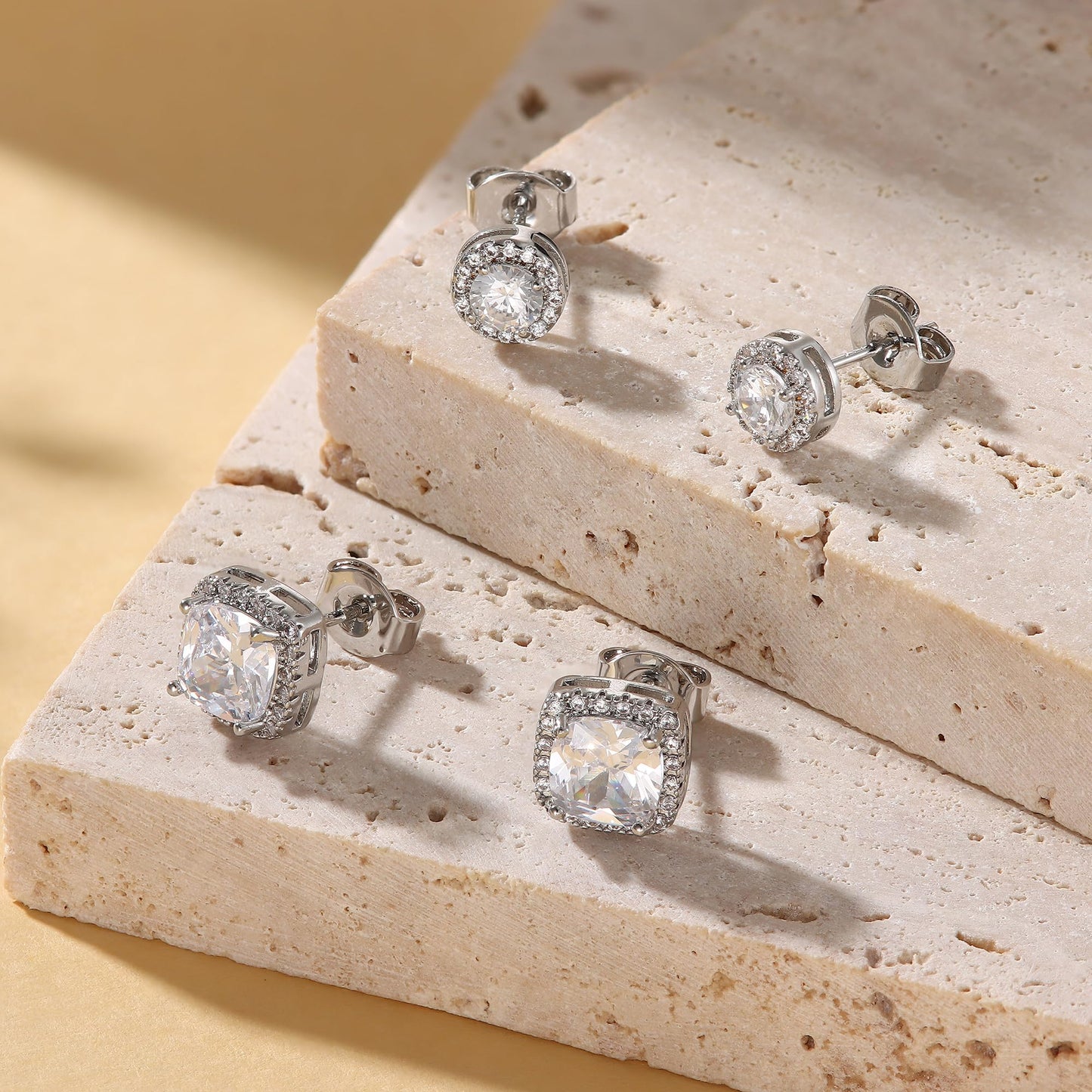 Hayoso Cubic Zirconia Stud Earrings for Women Men Sterling Silver Earring Post Hypoallergenic 14k Gold Plated Round&Square Earrings Silver1