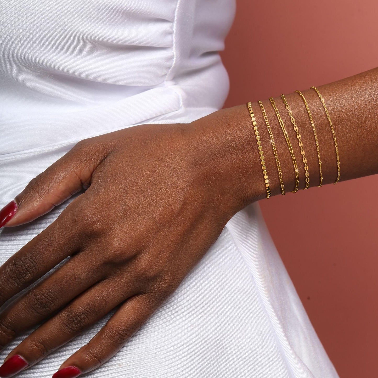 Tewiky Waterproof Gold Bracelets for Women Non Tarnish - Dainty Stack 14K Gold Plated/Sterling Silver Chain Bracelets Set Adjustable Trendy Jewelry for Women
