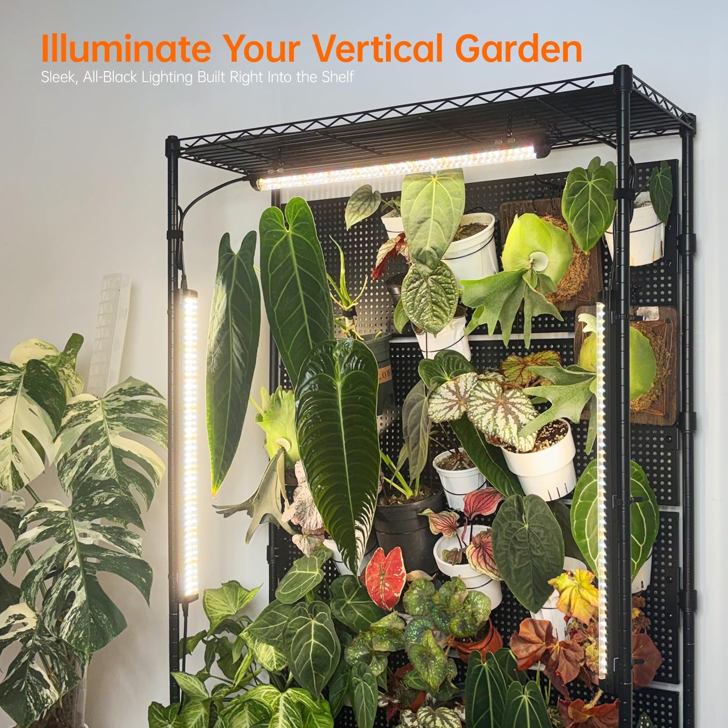 Bstrip Plant Cabinet with 3-Tier Shelf & 36.6"x14.5"x69.7" Greenhouse Cover Replacement with Base Tray – Indoor Transparent Plant Tent for 35.4"x13.8"x71" Shelf, 4x96W Grow Lights