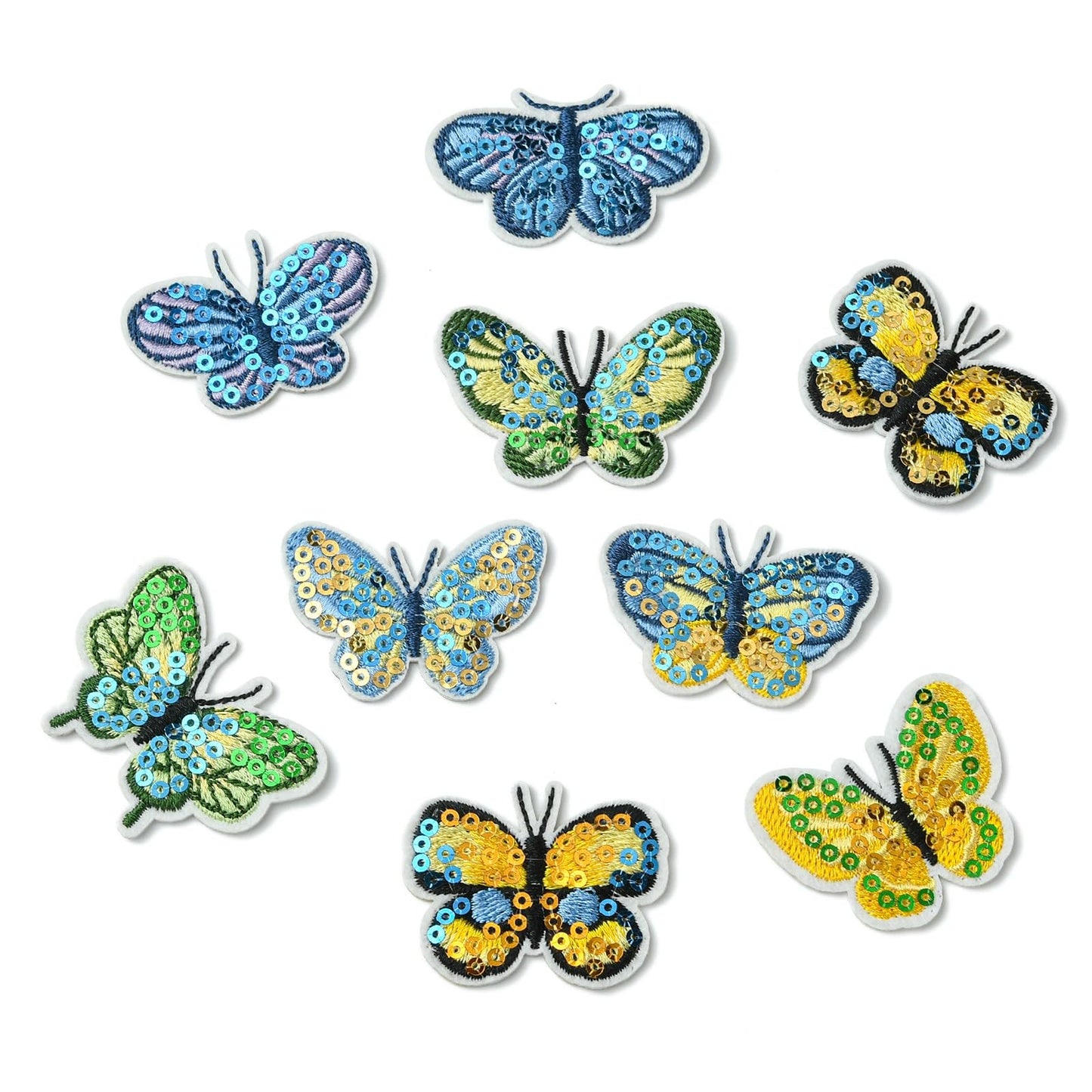 Gythara 16 Pcs 8 Styles Spring Butterfly Theme Polyester Patches Sequin Insect Animal Iron on Embroidery Appliques for Clothes Bag Backpack Sewing Craft Costume Accessories