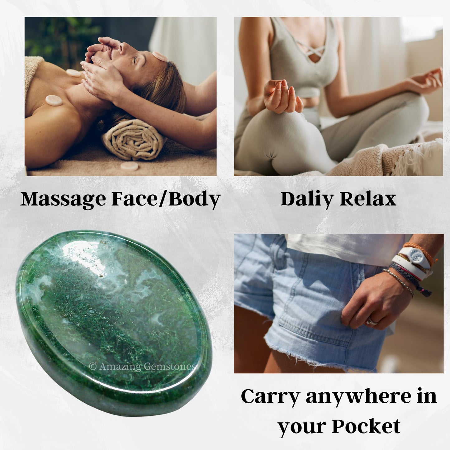 Amazing Gemstone Moss Agate Worry Stone Crystals and Healing Stones - Worry Stones for Stress Relief Gifts - Piedra Crystal Fidget for Meditation, Calming, Relaxation