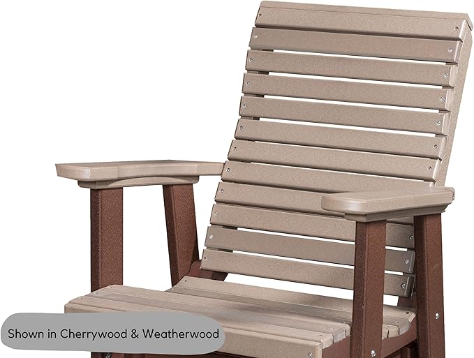 DutchCrafters Modern Horizontal Slat High Back Poly Glider Chair Outdoor Patio Furniture (Black & Weatherwood)