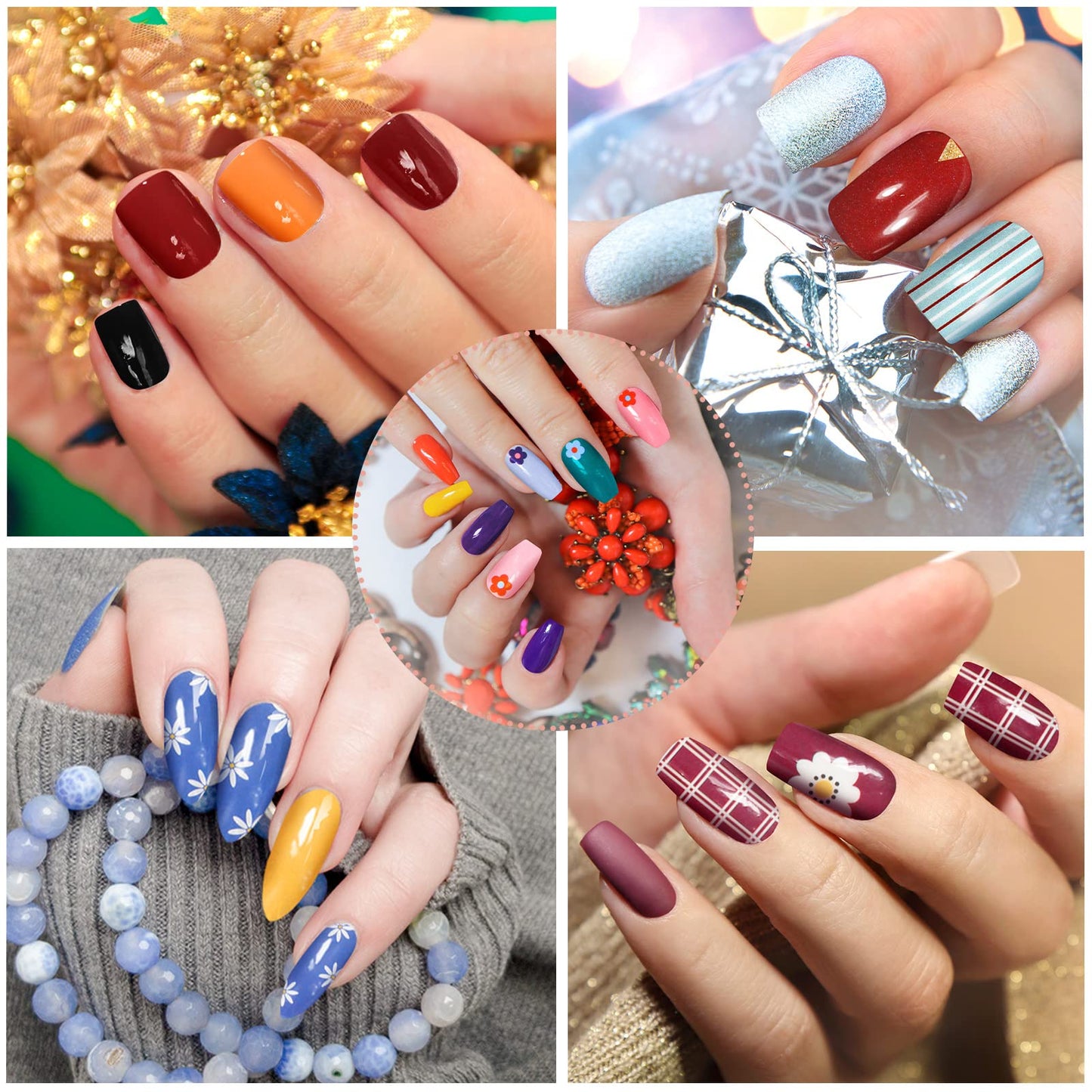 Maitys 560 Pieces 40 Sheets Full Wrap Nail Stickers Nail Polish Strips Decals Self Adhesive Gel Fingernail Strips Art Decals with File for Women DIY Craft Decorations(Flower Style)