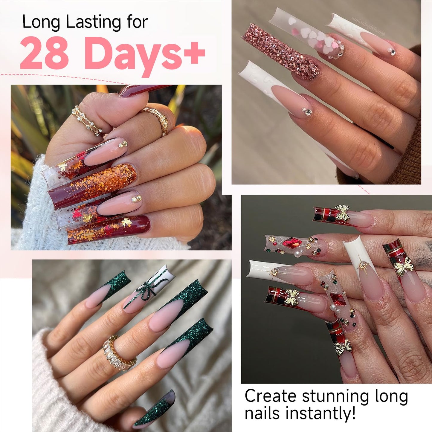 UNA GELLA Nail Tips Sqaure Extra Long Tapered Sqaure Nail Tips 504pcs XXL Clear Fake Nails Full Cover Square Gel Tips for Acrylic Nails Tips for Press on Nail Extensions Home DIY Salon 12 Sizes