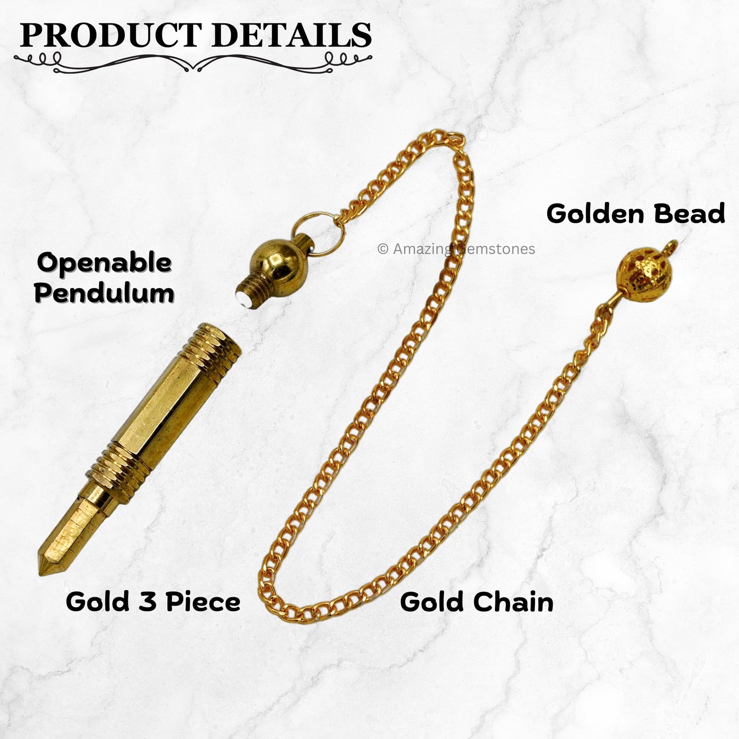 Amazing Gemstone Healing Metal Pendulums for Divination, Gold 3 Piece Steel Copper Pendulum High Energy Pendulo de Bronce Pendulos de Mesa MP45